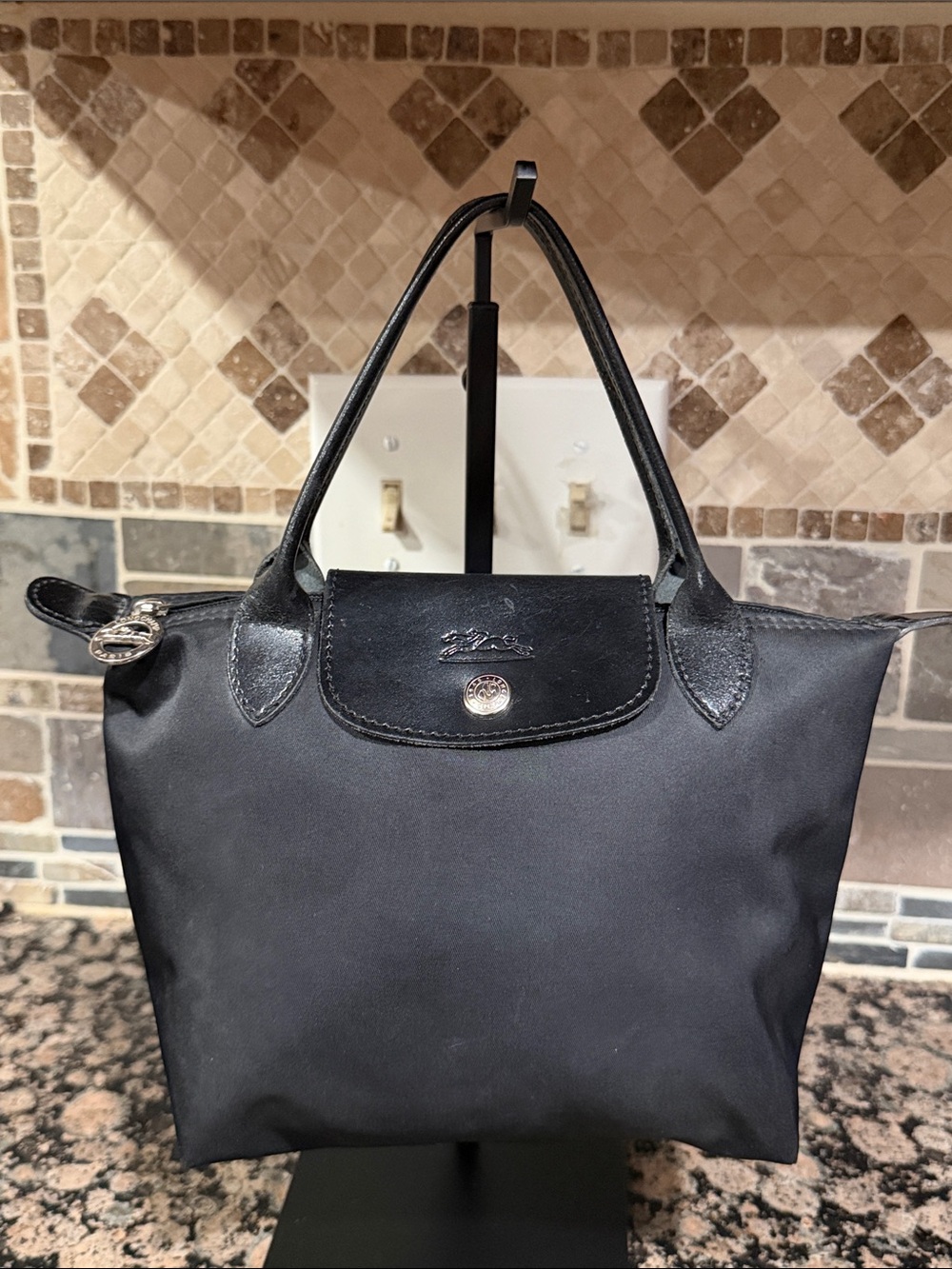 Longchamp authentic Black Nylon small Top-Handle Tote